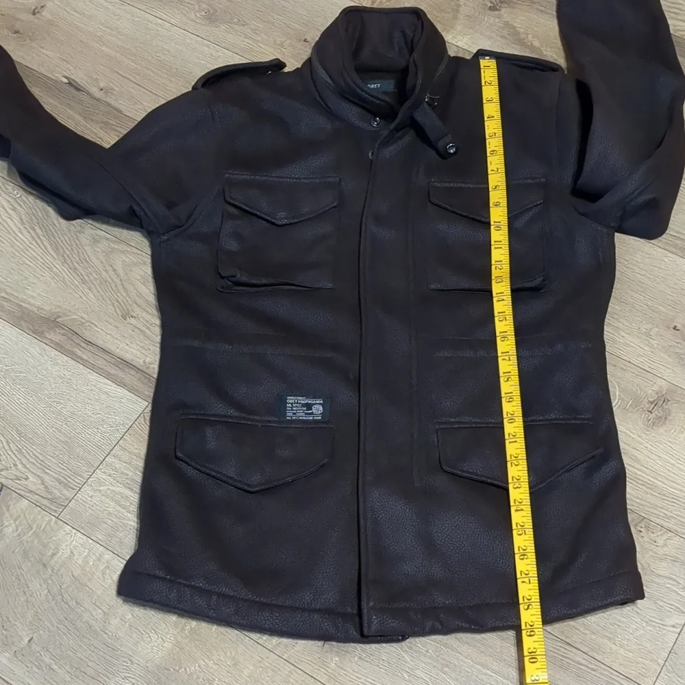 Obey faux suede chocolate brown Women’s coat with hidden hoodie Size L - Picture 3 of 10